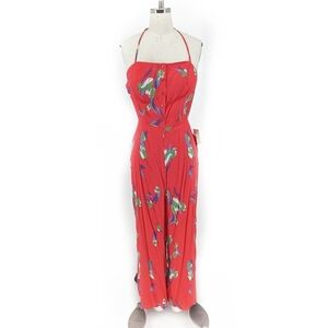 NEW Urban Outfitters Floral Backless Jumpsuit Red 6 bohemian beach cottagecore